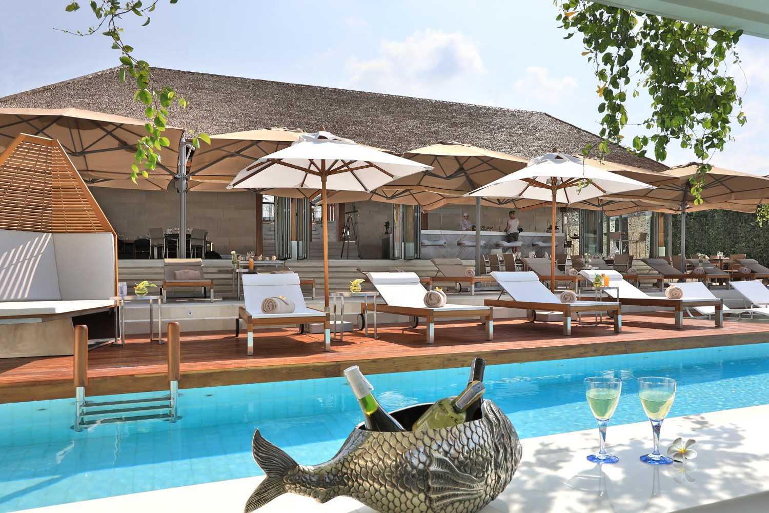 Champagne poolside at the beach club