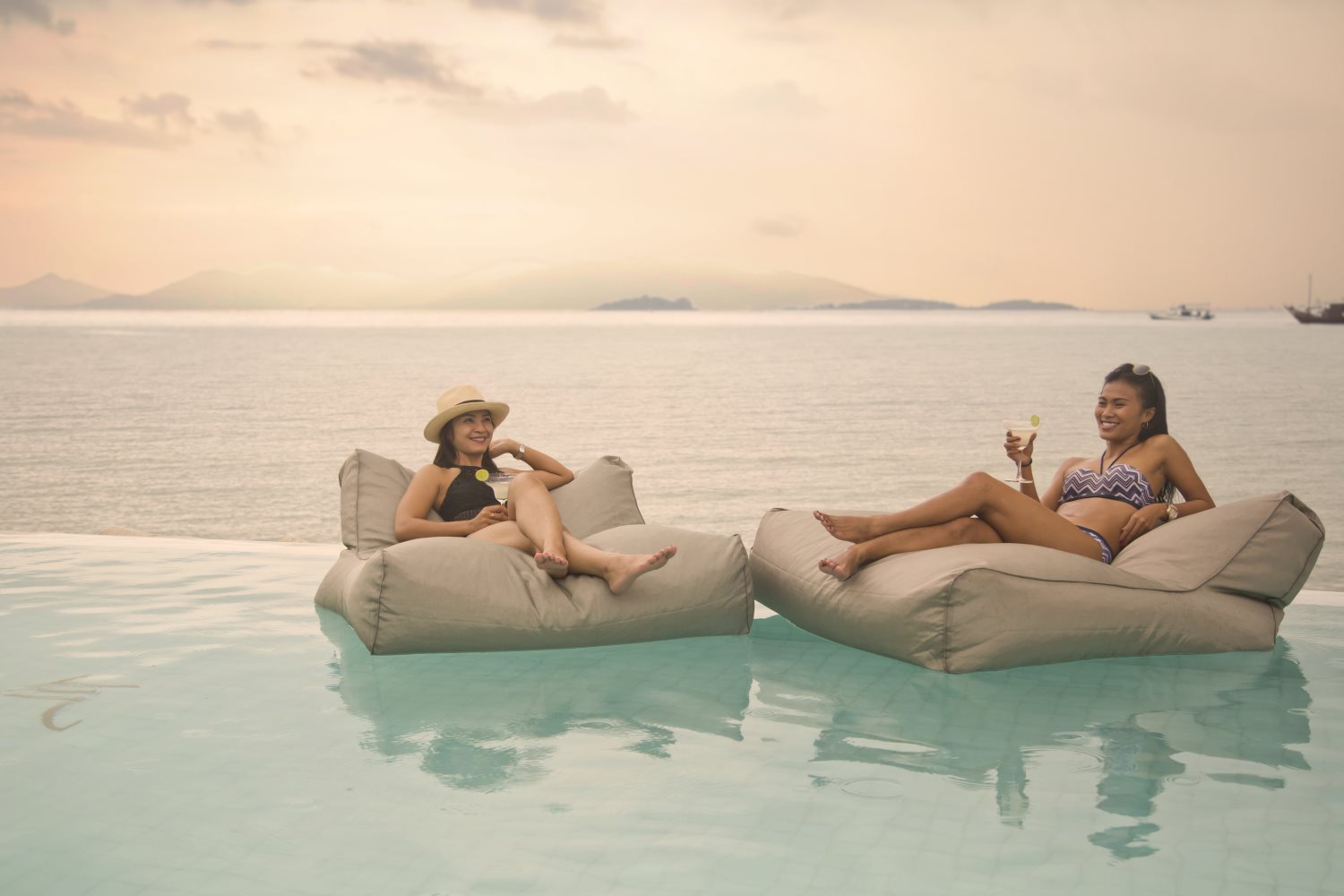 Floating day-beds at Chi Samui Beach Club